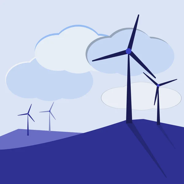 Vektör düz çizim. Alternatif enerji kaynakları. Yeşil enerji. Rüzgar Değirmenleri.