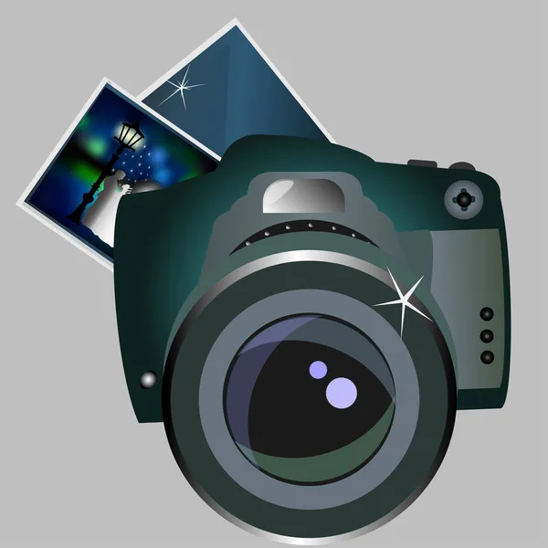 Fotokamera-Illustration. das Foto- und Video-Logo mit einer Blende im modernen Flachfarbstil kann in einem Fotostudio verwendet werden — Stockvektor