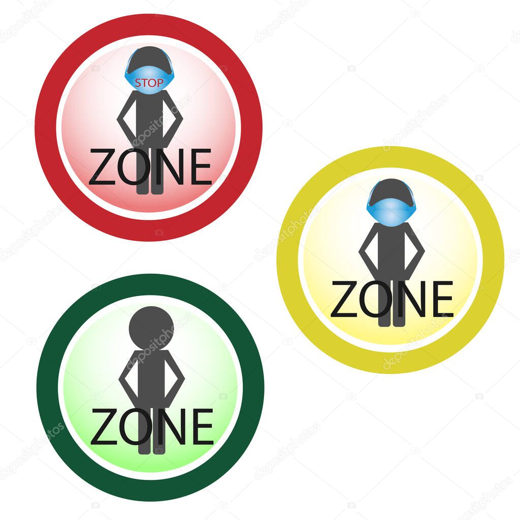 Set of icons for quarantine zones. Covid zones. Information banner. Sign for public places, disinfecting areas.