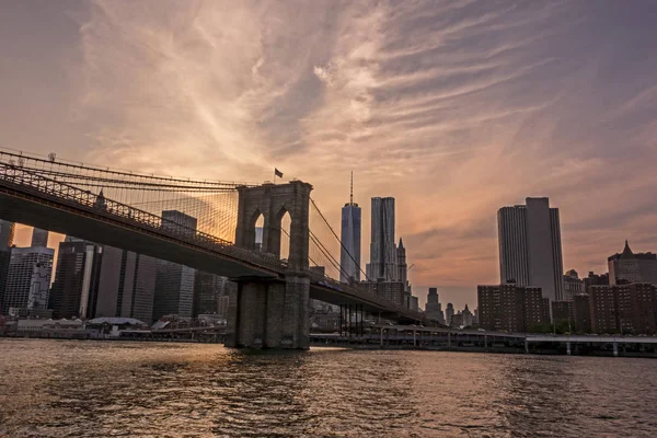 Pont Brooklyn Coucher Soleil — Photo