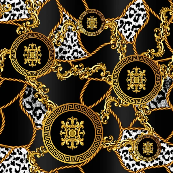 Gouden Barokke Vierkante Ontwerp Zwarte Achtergrond Versace Stijl Patroon — Stockfoto