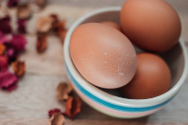 Paskalya arka plan ile kahverengi organik yumurta