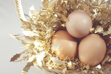Paskalya arka plan ile kahverengi organik yumurta