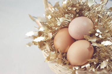 Paskalya arka plan ile kahverengi organik yumurta