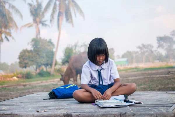Asyalı kız öğrenci kırsal kesimde