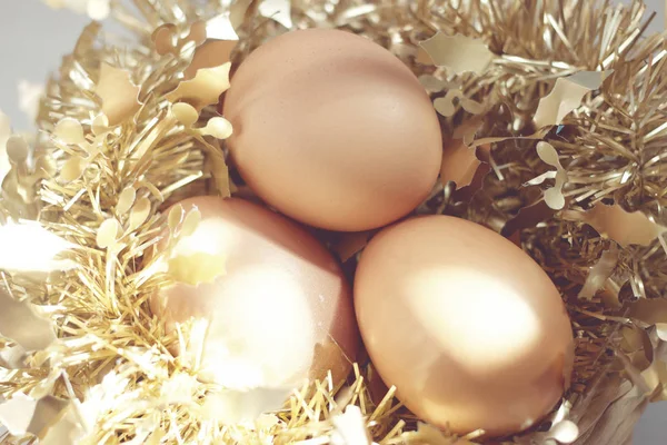 Paskalya arka plan ile kahverengi organik yumurta