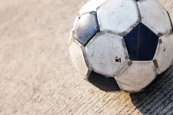 Dirty Soccer Ball Isolated Concrete Road — Stock Photo, Image