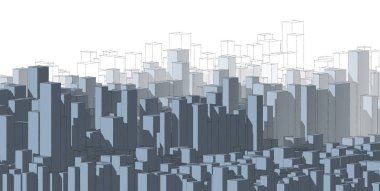 Panorama şehir manzarası krokisi. Mimari kroki - 3d İllüstrasyon