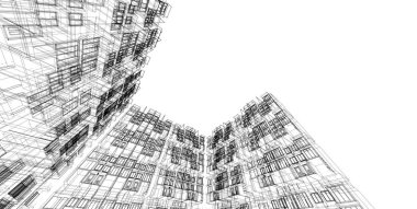 3d illüstrasyon mimarisi bina perspektif çizgileri.