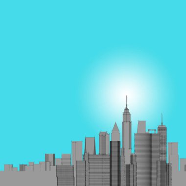 Panorama şehir manzarası krokisi. Mimari kroki - 3d İllüstrasyon