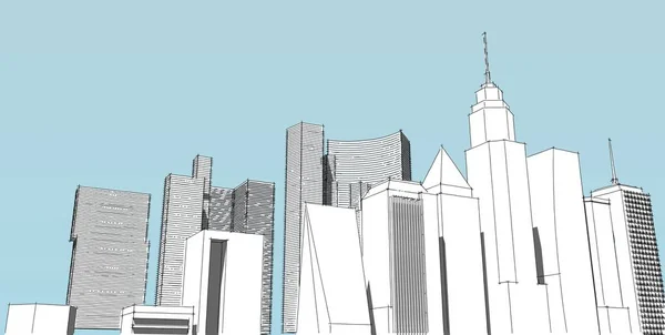 Panorama stadsbilden skiss. Arkitektur skiss-3D-illustration — Stockfoto