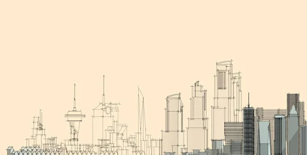 Panorama cityscape Sketch. Architecture sketch - 3D Illustration