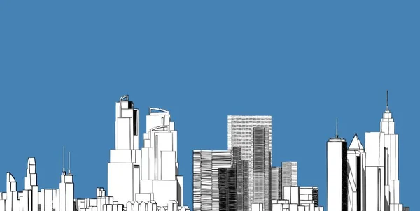 Panorama cityscape Sketch. Architecture sketch - 3D Illustration — Stock Photo, Image