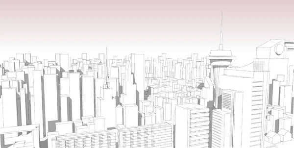Πανόραμα τοπίου. Σχεδιάγραμμα αρχιτεκτονικής-3D απεικόνιση — Φωτογραφία Αρχείου