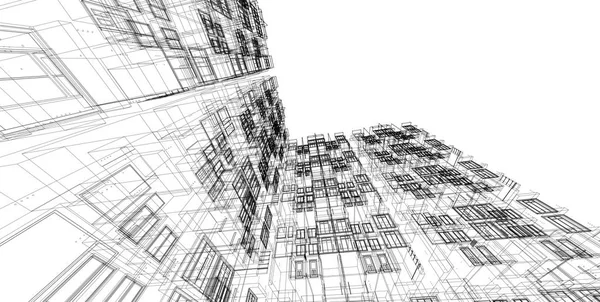 3D Illustration Architektur Gebäude perspektivische Linien. — Stockfoto