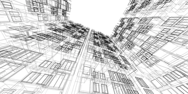 Ilustración 3D arquitectura construcción perspectiva líneas . —  Fotos de Stock