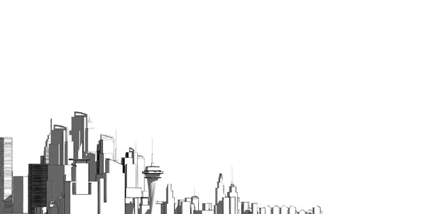 Panorama şehir manzarası krokisi. Mimari kroki - 3d İllüstrasyon