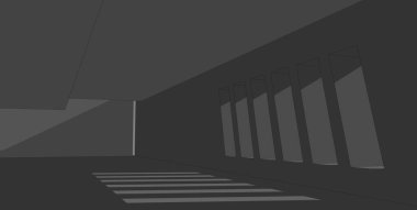 Soyut mimari arka plan, boş beton iç. 3d il