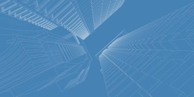 3d illüstrasyon mimarisi bina perspektif çizgileri.