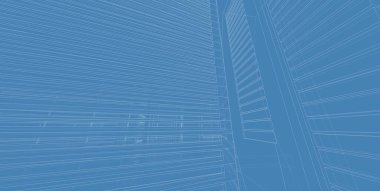 3d illüstrasyon mimarisi bina perspektif çizgileri.