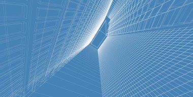 3d illüstrasyon mimarisi bina perspektif çizgileri.