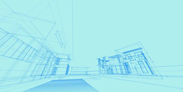3D illusztrációarchitektúra perspektivikus vonalak. — Stock Fotó