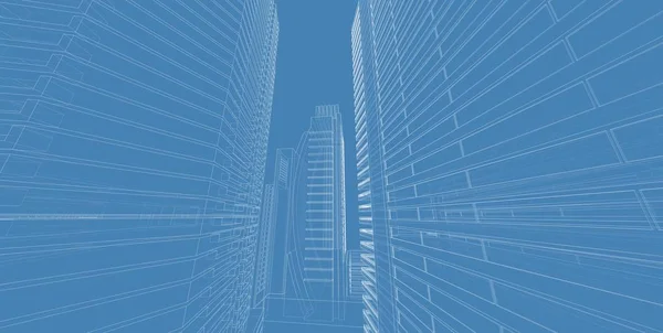 Illustration 3D architecture bâtiment perspective lignes . — Photo