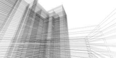 3d illüstrasyon mimarisi bina perspektif çizgileri.