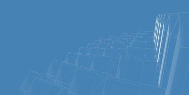 3d illüstrasyon mimarisi bina perspektif çizgileri.