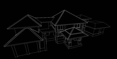 3d illüstrasyon mimarisi bina perspektif çizgileri.