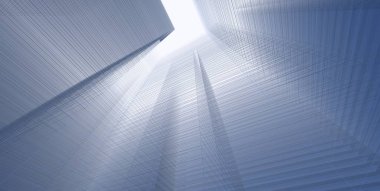 3d illüstrasyon mimarisi bina perspektif çizgileri.