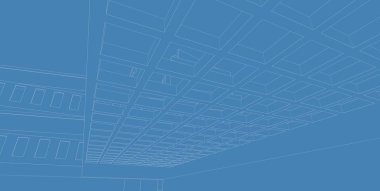 3d illüstrasyon mimarisi bina perspektif çizgileri.