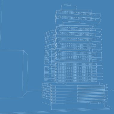 3d illüstrasyon mimarisi bina perspektif çizgileri.