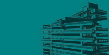 3d illüstrasyon mimarisi bina perspektif çizgileri.