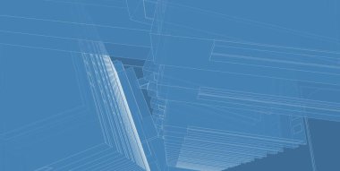 3d illüstrasyon mimarisi bina perspektif çizgileri.