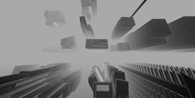 3d illüstrasyon mimarisi bina perspektif çizgileri.
