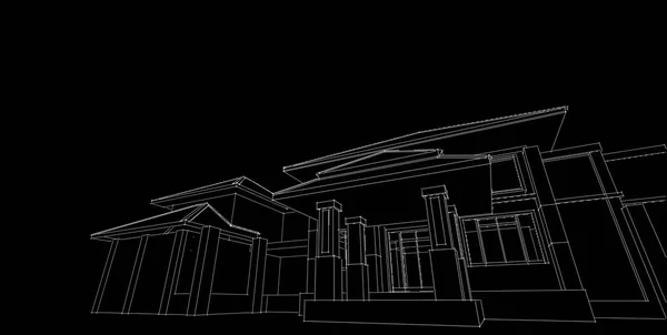 3D イラストレーション 建築建物パース ライン. — ストック写真