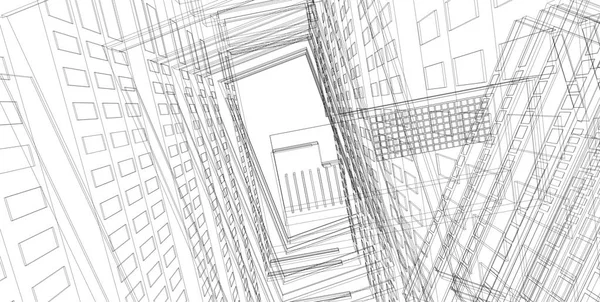 3D ilustrace architektura – perspektiva stavebních linií. — Stock fotografie