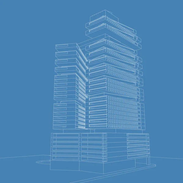 3d illüstrasyon mimarisi bina perspektif çizgileri.