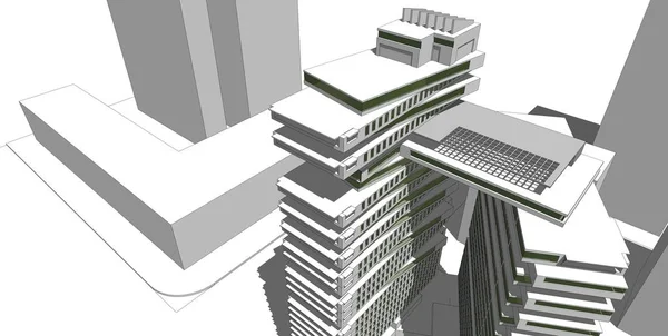 Ilustração 3D arquitetura construção perspectiva linhas . — Fotografia de Stock