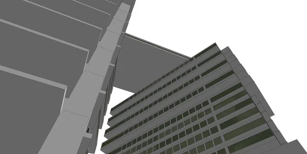 3D illustrasjonsarkitektur bygge perspektivlinjer . – stockfoto