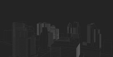 3d illüstrasyon mimarisi bina perspektif çizgileri.