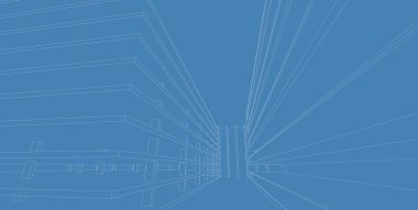 3d illüstrasyon mimarisi bina perspektif çizgileri.
