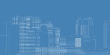 3d illüstrasyon mimarisi bina perspektif çizgileri.