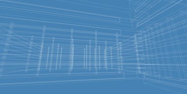 3d illüstrasyon mimarisi bina perspektif çizgileri.