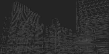 3d illüstrasyon mimarisi bina perspektif çizgileri.