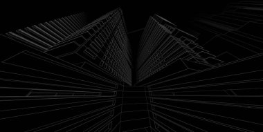 3d illüstrasyon mimarisi bina perspektif çizgileri.