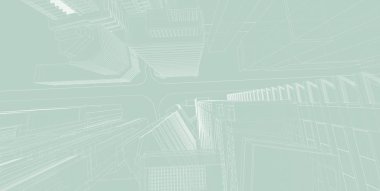 3d illüstrasyon mimarisi bina perspektif çizgileri.