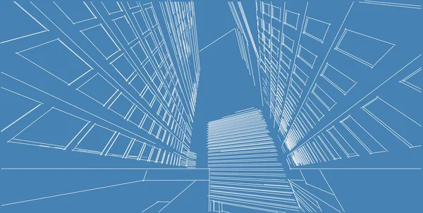 Illustration 3D architecture bâtiment perspective lignes . — Photo