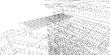 3d illüstrasyon mimarisi bina perspektif çizgileri.